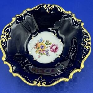 VTG Jlmenau Graf Von Henneberg Echt Kobalt Blue Gold Floral Porcelain Bowl 9”